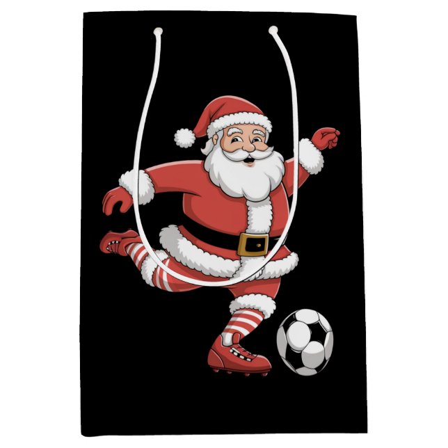 Weihnachtssport in Santa Plays Fußball Mittlere Geschenktüte (Vorderseite)