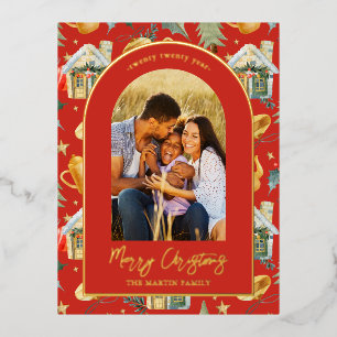 Weihnachtsstadt Foto Rot Folien Feiertagspostkarte