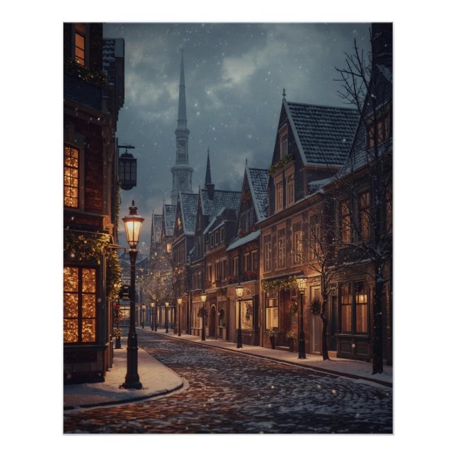 Weihnachtsstadt im Schnee Poster (Vorderseite)