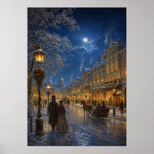 Weihnachtsstadt IV - Verzierte Winterstraße Poster