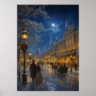Weihnachtsstadt IV - Verzierte Winterstraße Poster