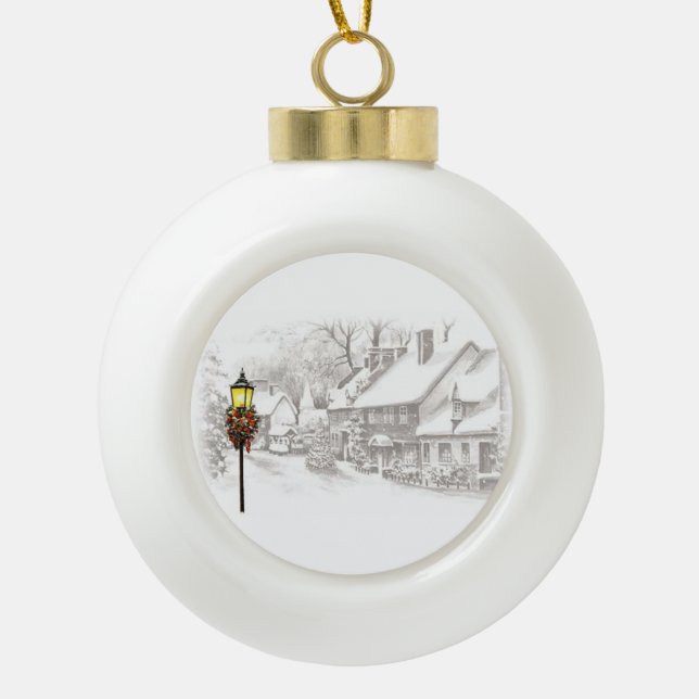 Weihnachtsstadt Keramik Kugel-Ornament (Vorderseite)