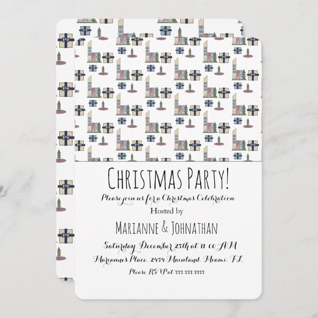 Weihnachtsstadt präsentiert das Party der Bauten Einladung (Vorne/Hinten)