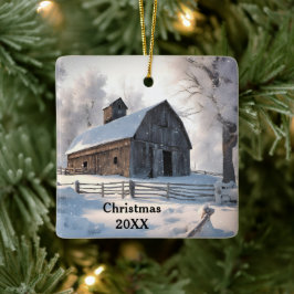 Weihnachtsstall in Schneeflocken Keramikornament