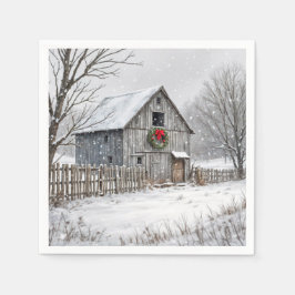 Weihnachtsstall in Schneeflocken Serviette
