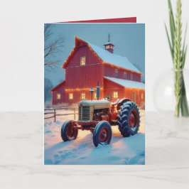 Weihnachtsstall mit antikem Traktor Feiertagskarte