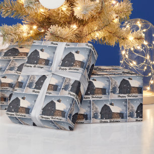 Weihnachtsstall mit Schneeflocken Geschenkpapier