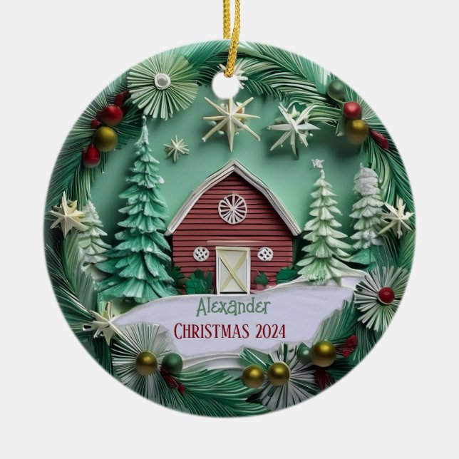Weihnachtsstall Personalisiertes Ornament (Vorne)