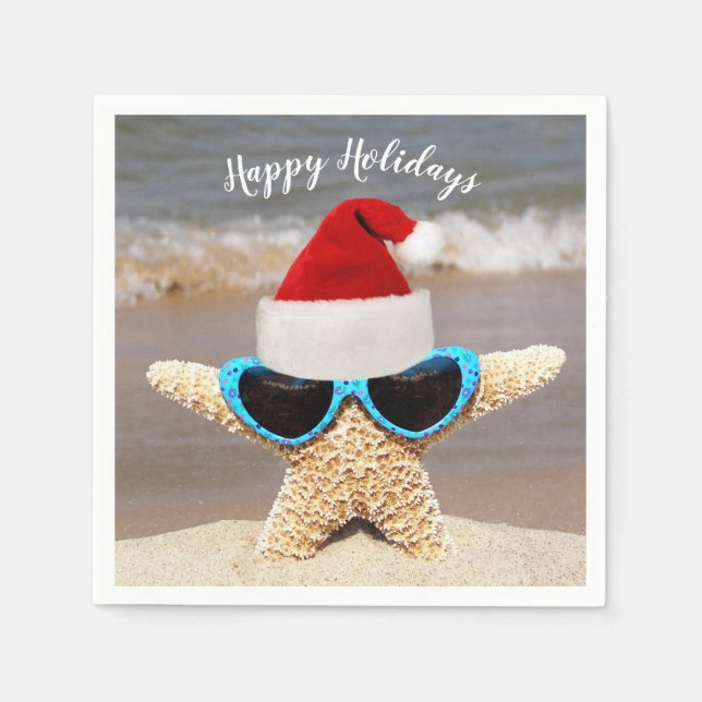 Weihnachtsstarfisch mit Sonnenbrille Serviette (Vorderseite)