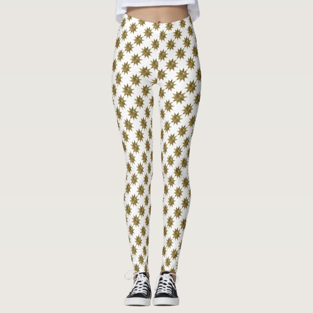Weihnachtsstars Gold Weiße Leggings (Vorderseite)