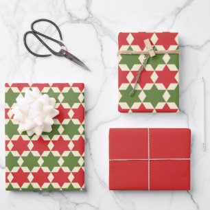 Weihnachtsstars in Retro Red, Olive Green & Creme Geschenkpapier Set