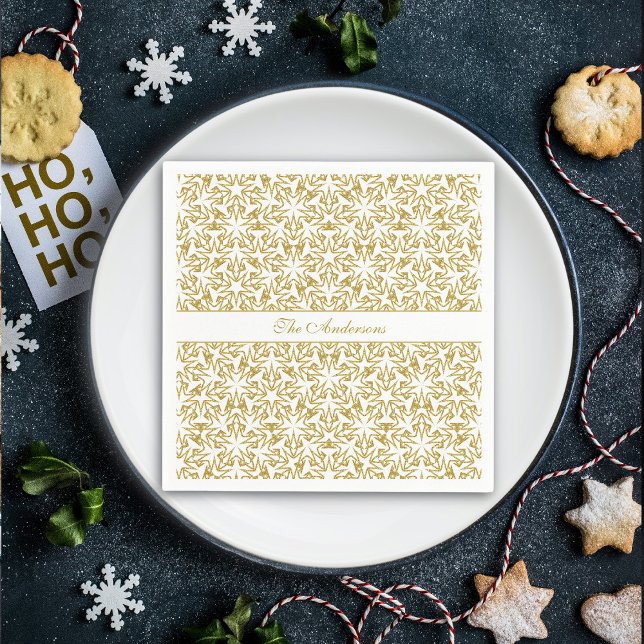 Weihnachtsstars Luxus Muster Personalisiert Gold Serviette (Von Creator hochgeladen)