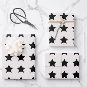 Weihnachtsstars Muster White Black Geschenkpapier Set