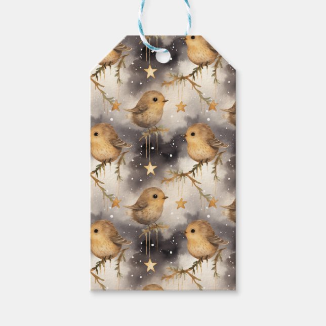 Weihnachtsstars und Robins-Geschenktag Geschenkanhänger (Vorderseite)