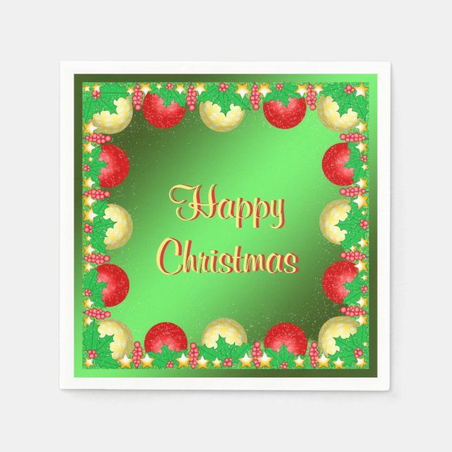 Weihnachtsstechpalme u. Flitter "glückliches Serviette (Vorderseite)