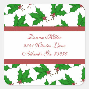 Weihnachtsstechpalmen-Adressen-Aufkleber Quadratischer Aufkleber