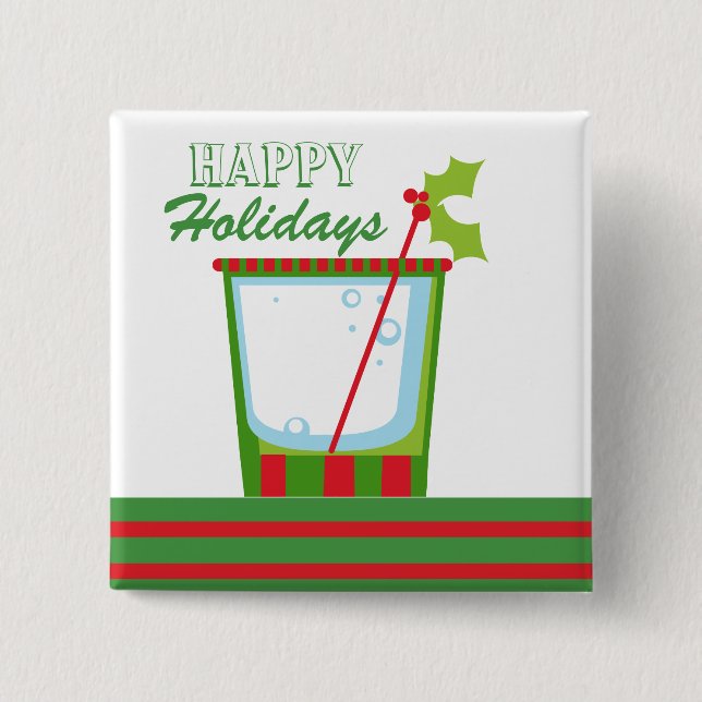 Weihnachtsstechpalmen-Cocktail frohe Feiertage Button (Vorderseite)