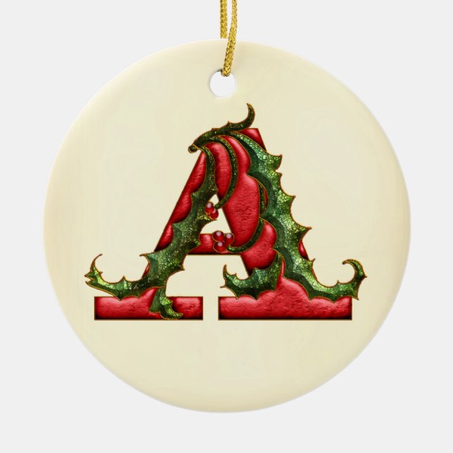 Weihnachtsstechpalmen-Monogramm A Keramikornament (Vorne)