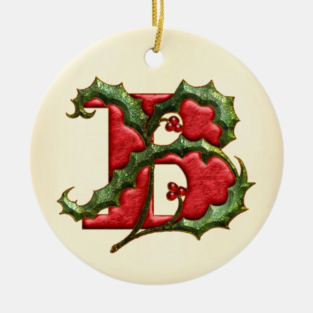 Weihnachtsstechpalmen-Monogramm B Keramikornament (Vorne)