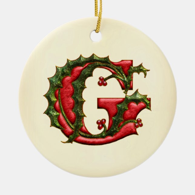 Weihnachtsstechpalmen-Monogramm G Keramik Ornament (Vorne)