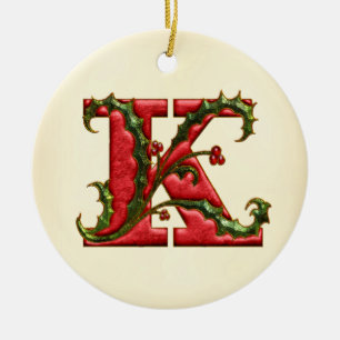 Weihnachtsstechpalmen-Monogramm K Keramik Ornament