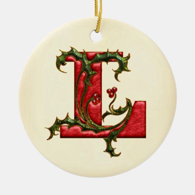 Weihnachtsstechpalmen-Monogramm L Keramik Ornament (Vorne)