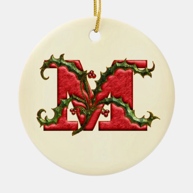 Weihnachtsstechpalmen-Monogramm M Keramikornament (Vorne)