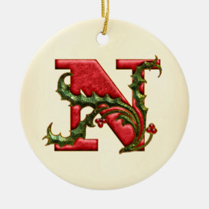 Weihnachtsstechpalmen-Monogramm N Keramikornament