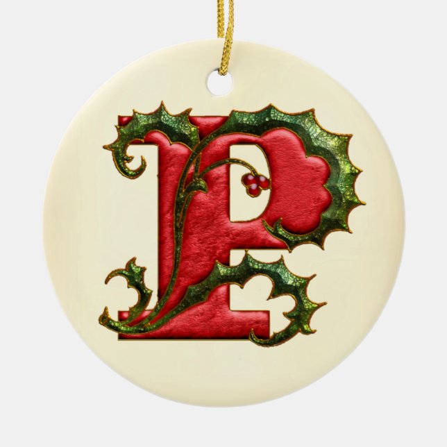 Weihnachtsstechpalmen-Monogramm P Keramikornament (Vorne)