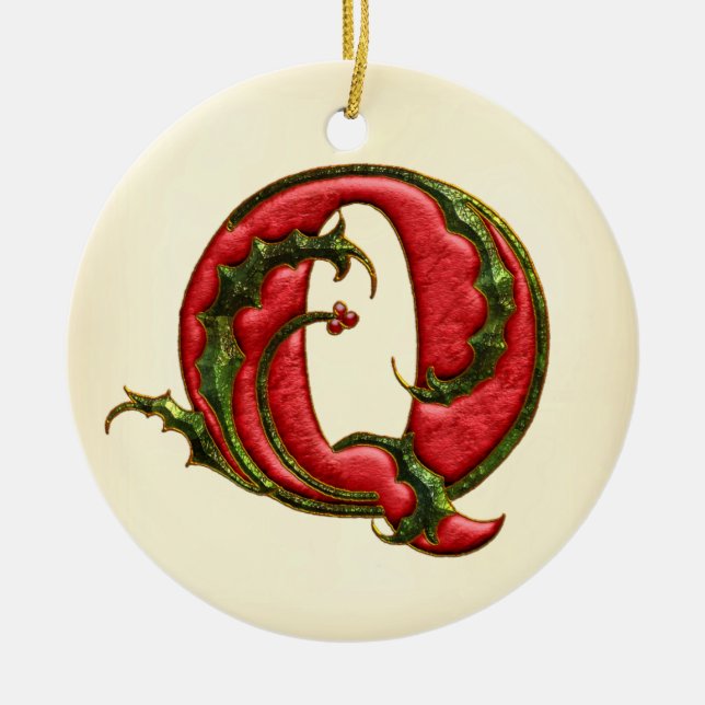 Weihnachtsstechpalmen-Monogramm Q Keramik Ornament (Vorne)