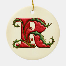 Weihnachtsstechpalmen-Monogramm R Keramik Ornament