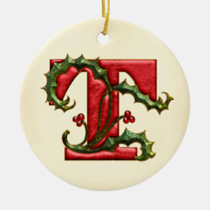 Weihnachtsstechpalmen-Monogramm T Keramikornament