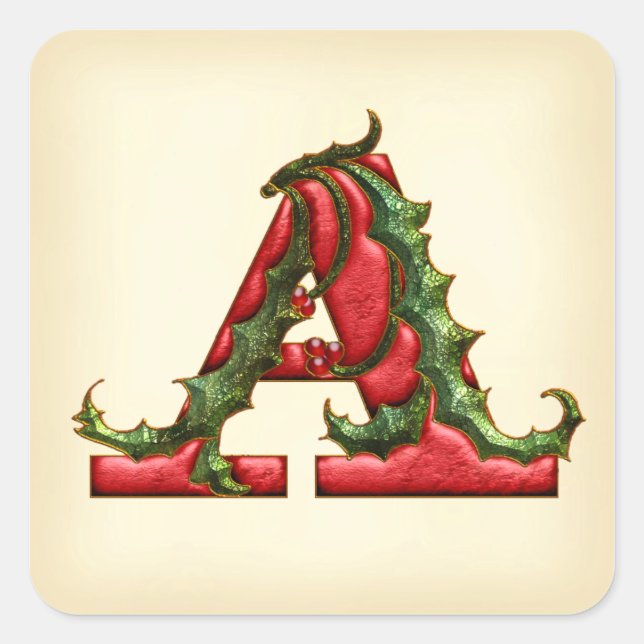 Weihnachtsstechpalmen-Monogramm Umschlag Aufkleber (Vorderseite)