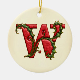 Weihnachtsstechpalmen-Monogramm W Keramikornament
