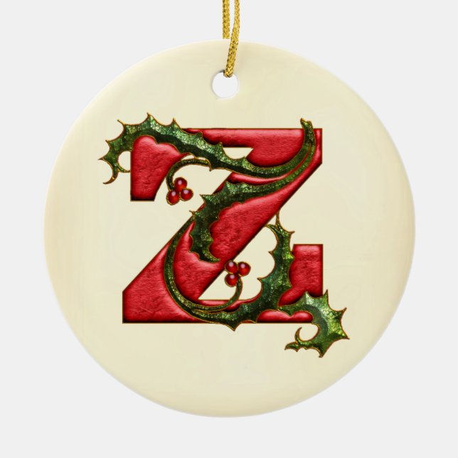 Weihnachtsstechpalmen-Monogramm Z Keramikornament (Vorne)