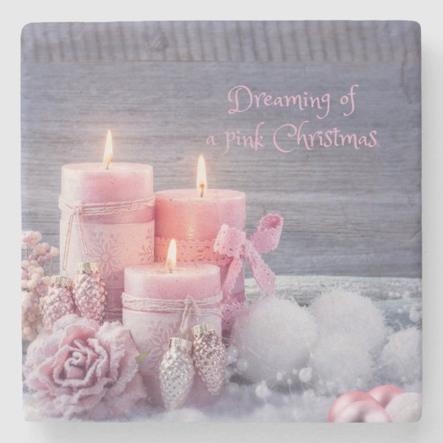 Weihnachtsstein-Untersetzer, Rosa Weihnachten Steinuntersetzer (Vorderseite)