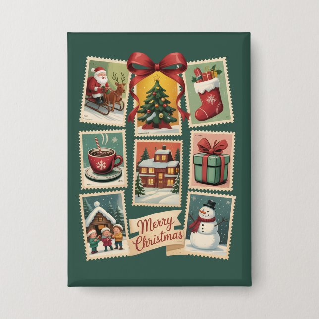 Weihnachtsstempel Feiertags-Postwertzeichen Retro  Button (Vorderseite)