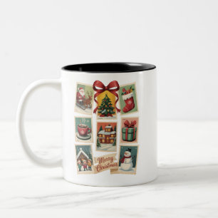 Weihnachtsstempel Feiertags-Postwertzeichen Retro  Zweifarbige Tasse