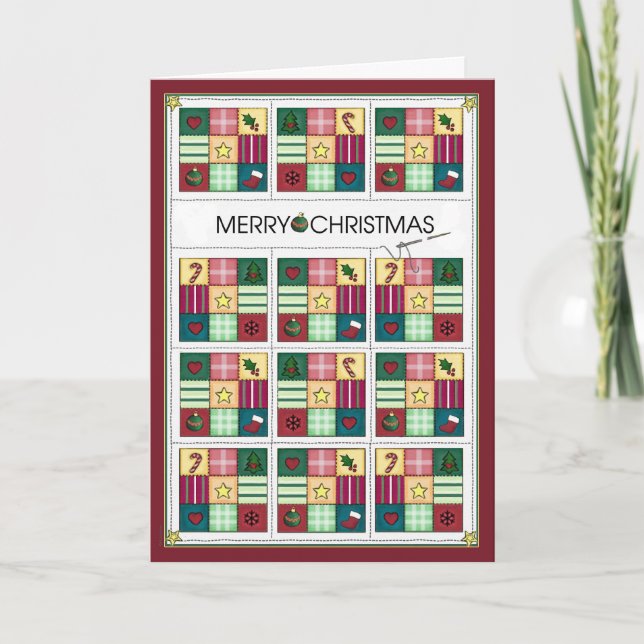 Weihnachtssteppdecken-Weihnachtskarte Feiertagskarte (Vorderseite)