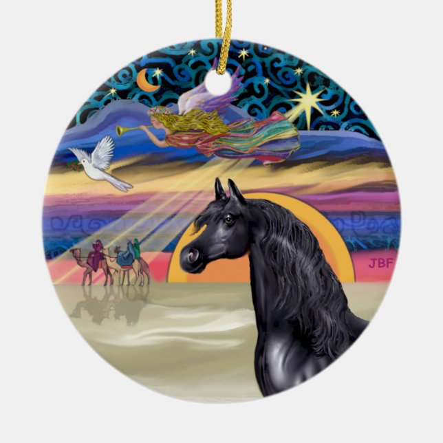 Weihnachtsstern - Arabisches Pferd (schwarz) Keramikornament (Vorne)