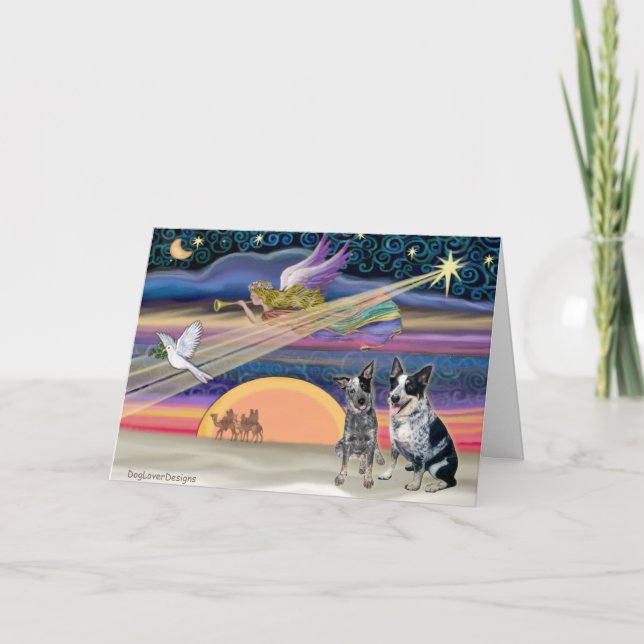 Weihnachtsstern - Australische Rinder-Hunde (zwei) Feiertagskarte (Vorderseite)