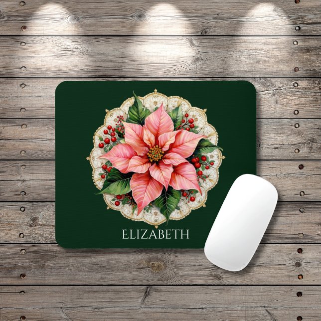 Weihnachtsstern-Blumen im Vintage-Stil Mousepad (Von Creator hochgeladen)