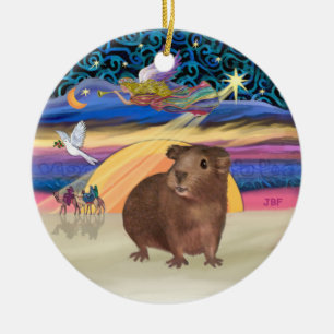 Weihnachtsstern - Braunes Meerschweinchen Keramik Ornament