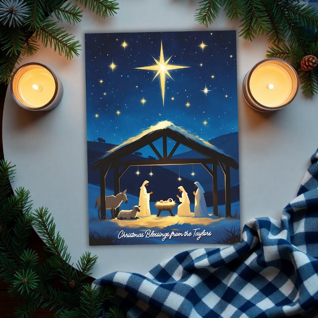 Weihnachtsstern der Bethlehem Bibel Verse Feiertagskarte (Personalized Nativity Christmas Card with Star of Bethlehem | Luke 2:13-14 Bible Verse)