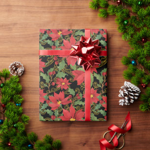 Weihnachtsstern-Eleganz auf schwarzem Geschenkpapi Geschenkpapier