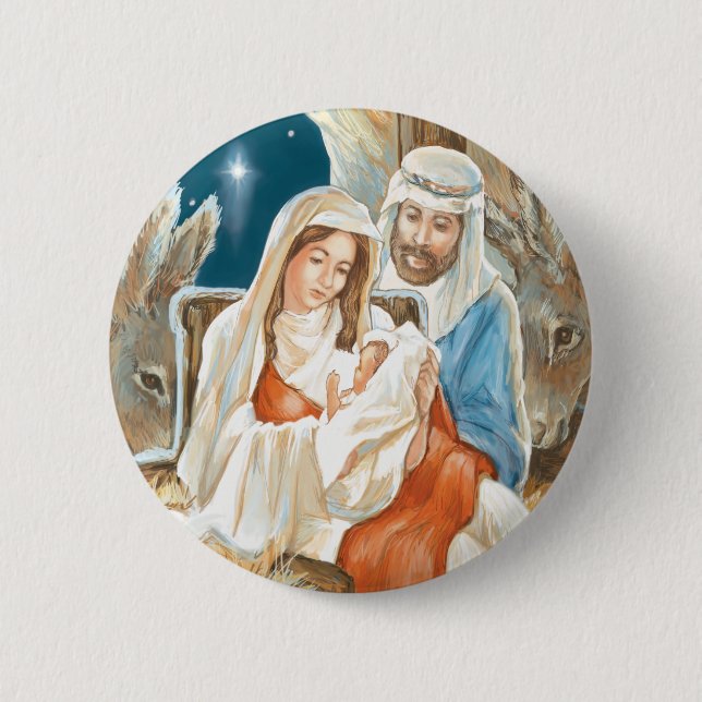 Weihnachtsstern-Geburt Christis-Malerei Button (Vorderseite)