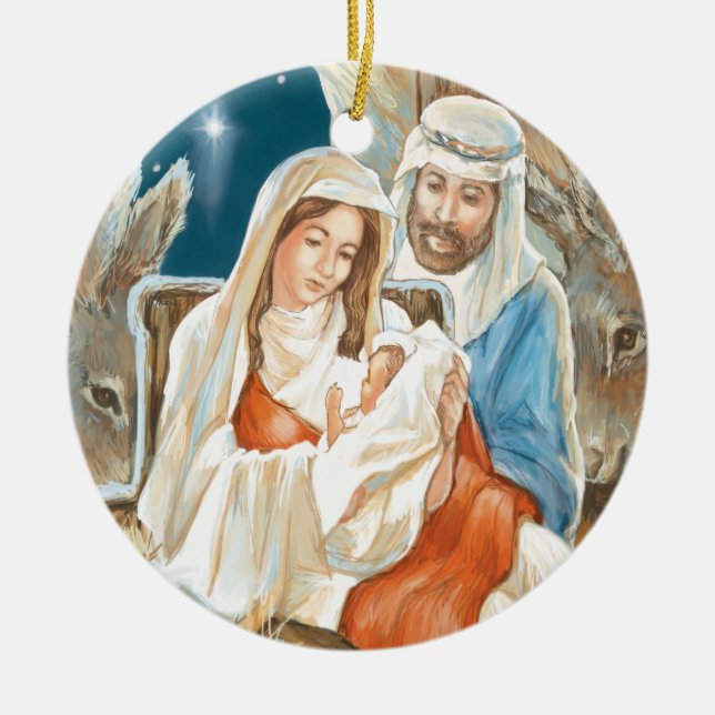 Weihnachtsstern-Geburt Christis-Malerei Keramik Ornament (Vorne)