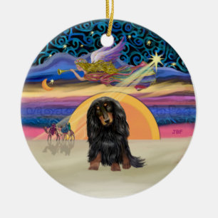 Weihnachtsstern - Langhaarige Dackel (BT) Keramik Ornament