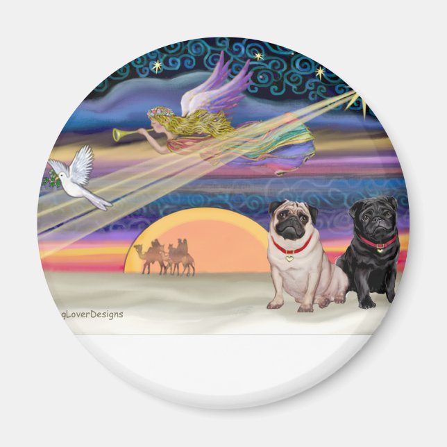 Weihnachtsstern - Mops (zwei, fawn + schwarz) Magnet (Vorne)