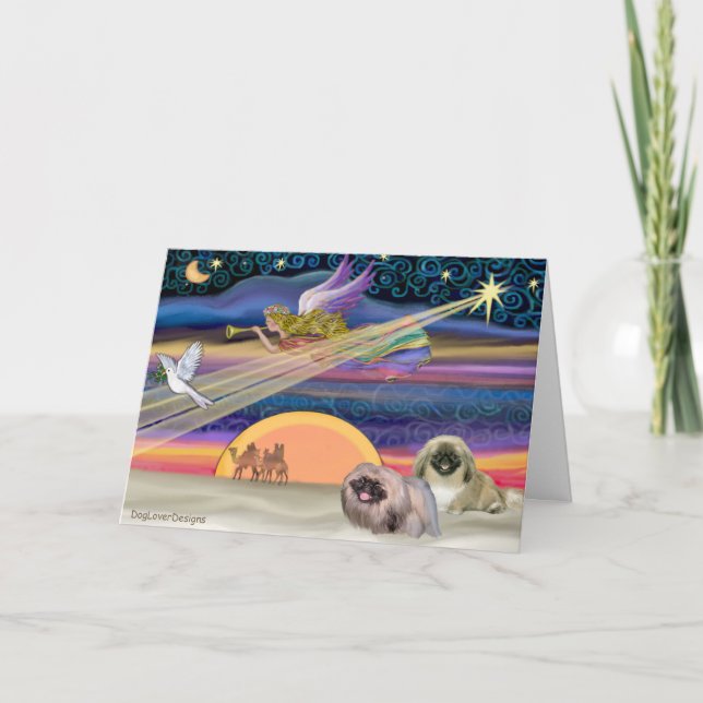 Weihnachtsstern - Pekingese (zwei) Feiertagskarte (Vorderseite)